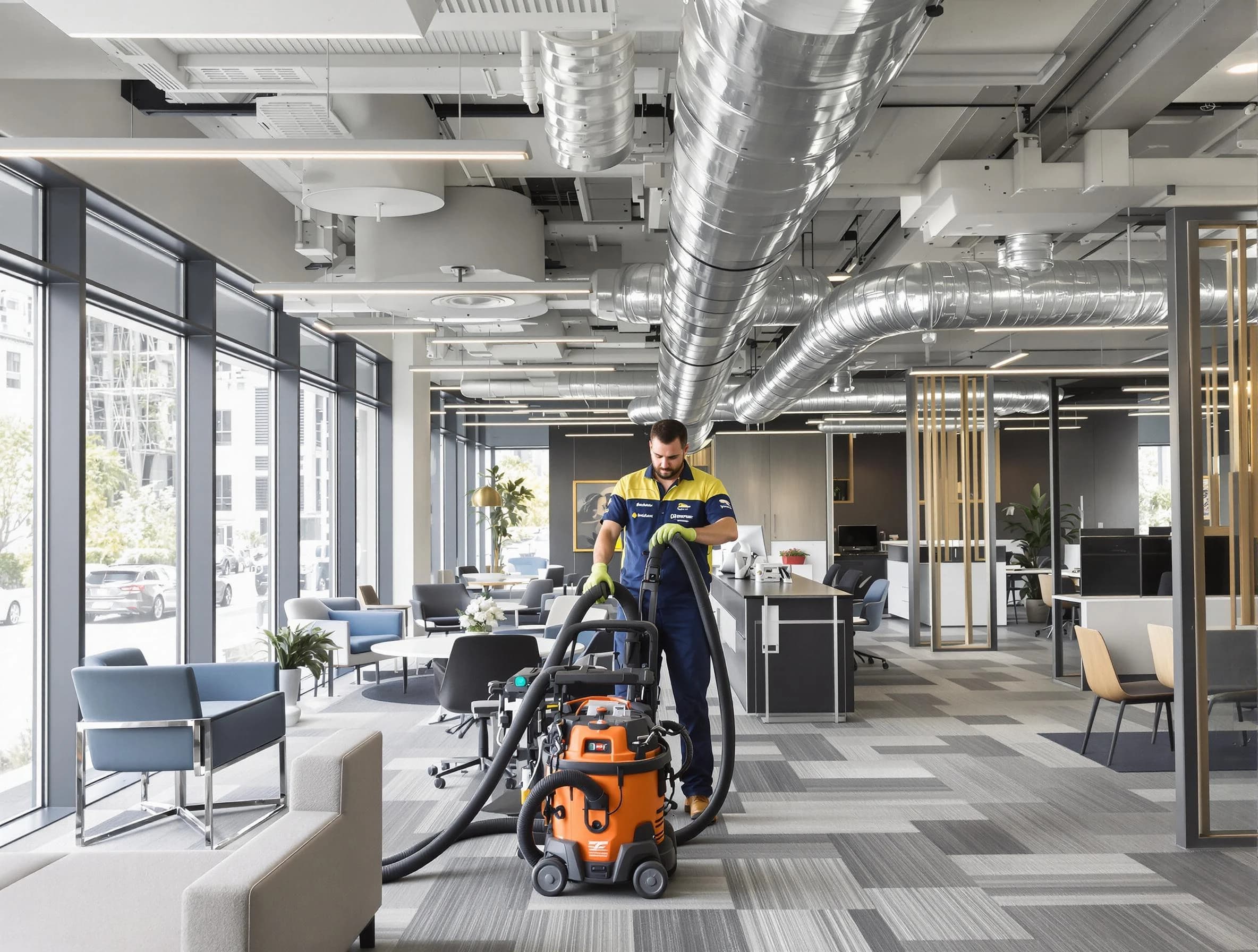 Genesee Air Duct Cleaning team performing thorough commercial duct cleaning at a Genesee business center